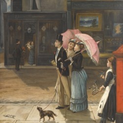 A young family walking the dog